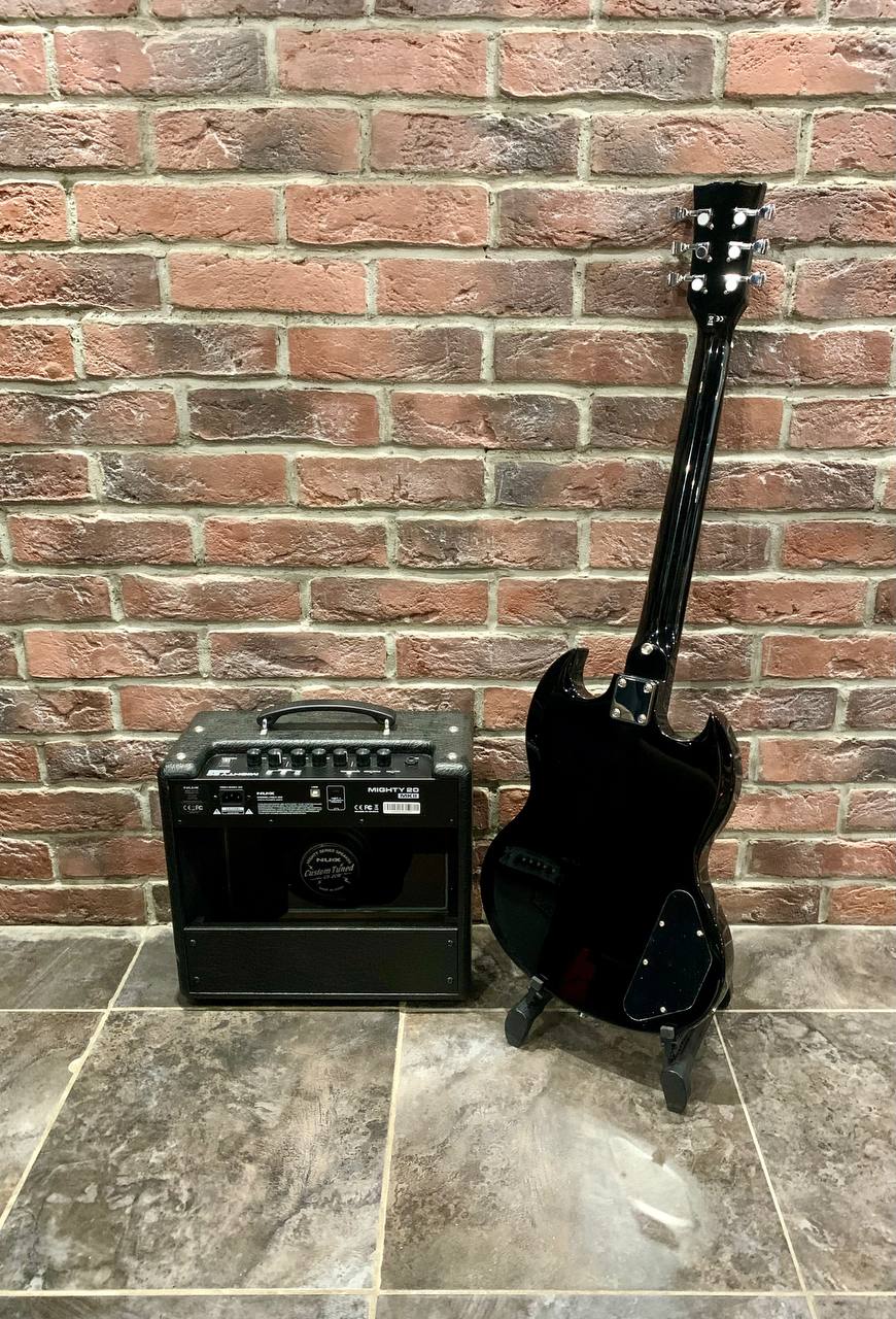 Леворукая Электрогитара HB-SG Black+ Комбик-Процессор NUX 20 вт - изображение 2