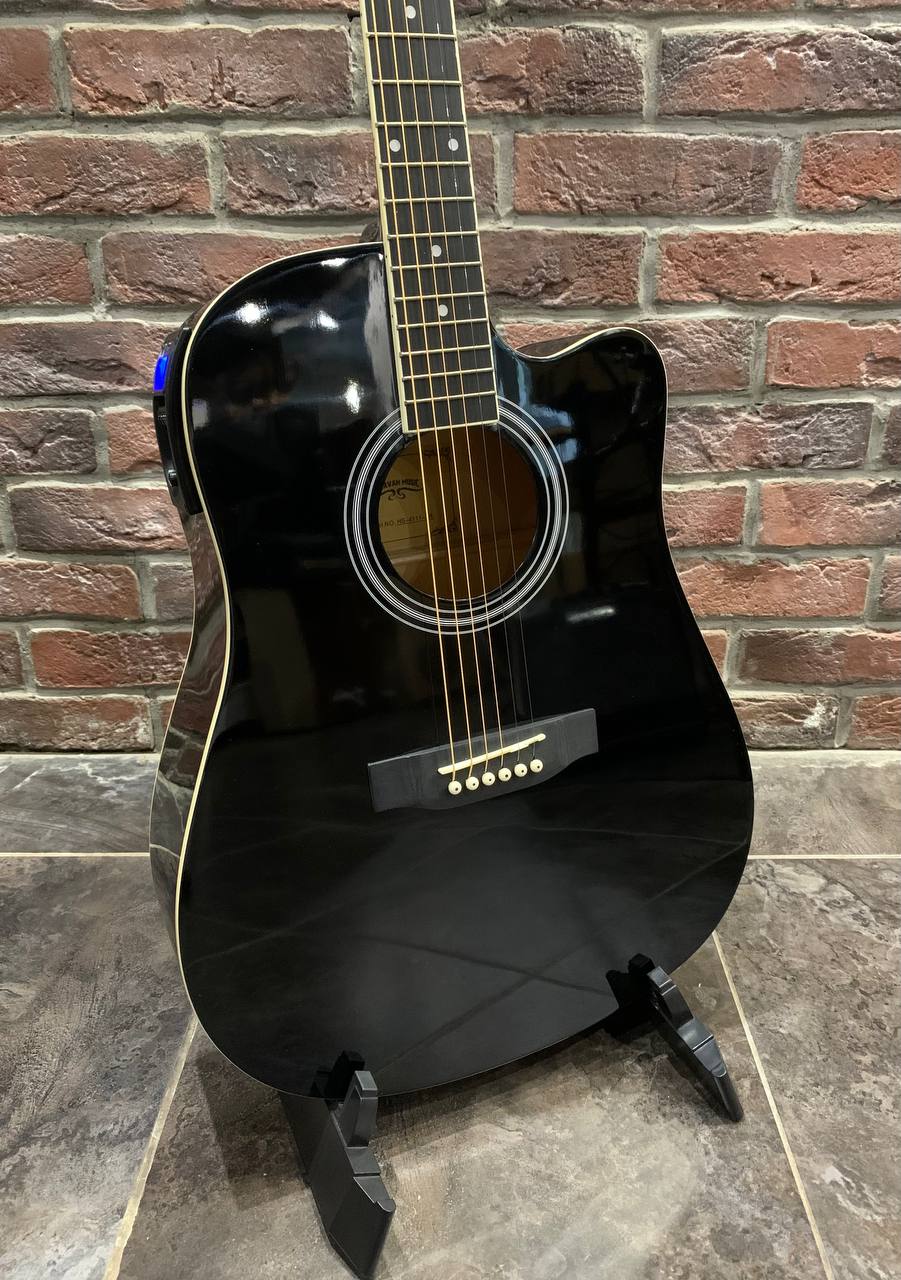 Электро-Акустическая Гитара из Ели Dreadnought Black - изображение 2