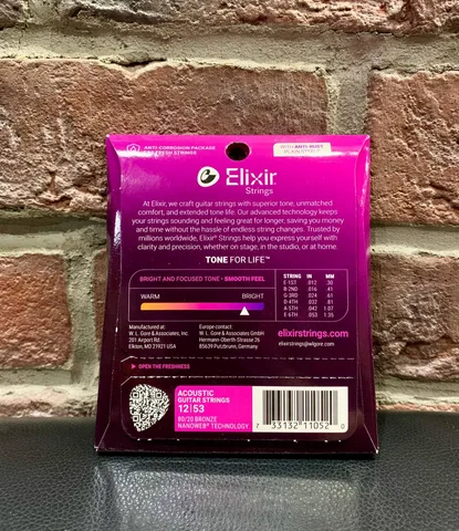 Струны для Акустической Гитары Elixir Bronze Nanoweb 12-53 (USA)