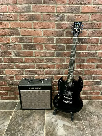 Леворукая Электрогитара HB-SG Black+ Комбик-Процессор NUX 20 вт