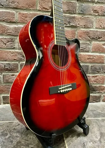 Красная Акустическая Гитара 4/4 + Чехол